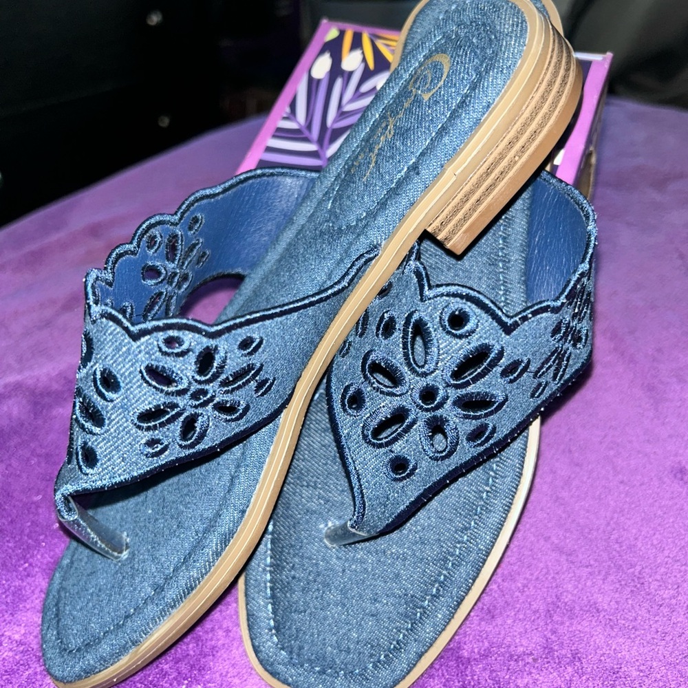 Blue Jean Embroidered Women's Sandals - Picture 2 of 4